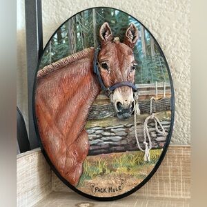 Signed Artist Mille Funk Hand Crafted Horse Mixed Media Wall Plaque